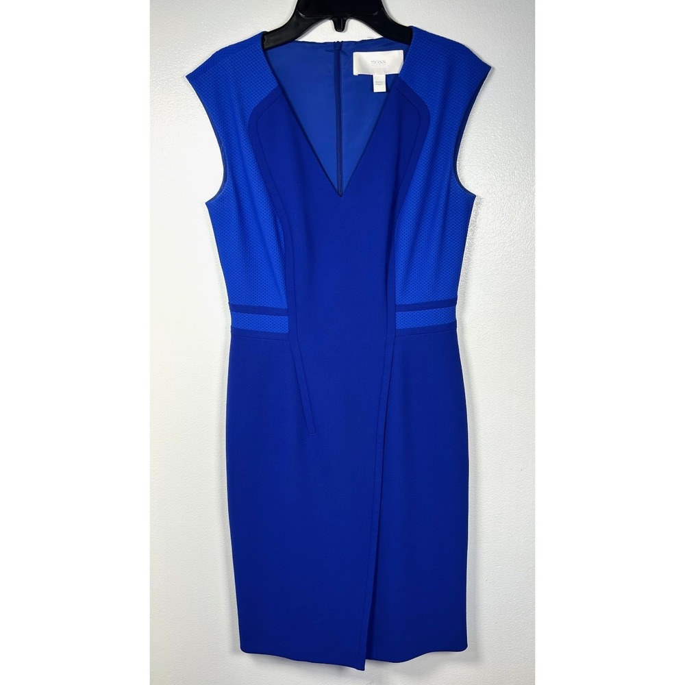 Boss Hugo Boss Royal Blue Sleeveless Sheath Dress Front Slit Paneled Women's 2P